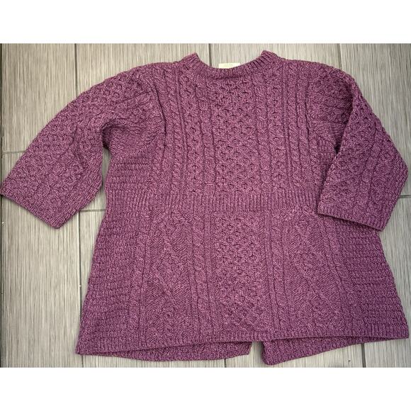 Kilronan Knitwear Merino Pure New Wool Cable Knit Sweater Purple XL Ireland - Picture 2 of 4
